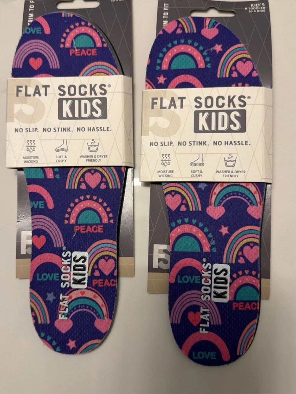 Lot of 2 Pairs /Flat Socks Kids, Pink & Purple, Sz. 8 Toddler To 4 Kids